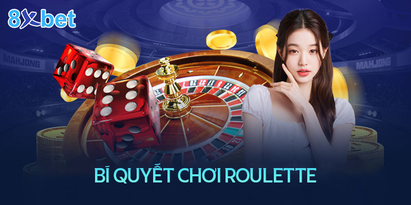 Hình minh họa chiến thuật roulette 8xbet với vòng quay, hai viên xúc xắc đỏ và đồng xu vàng