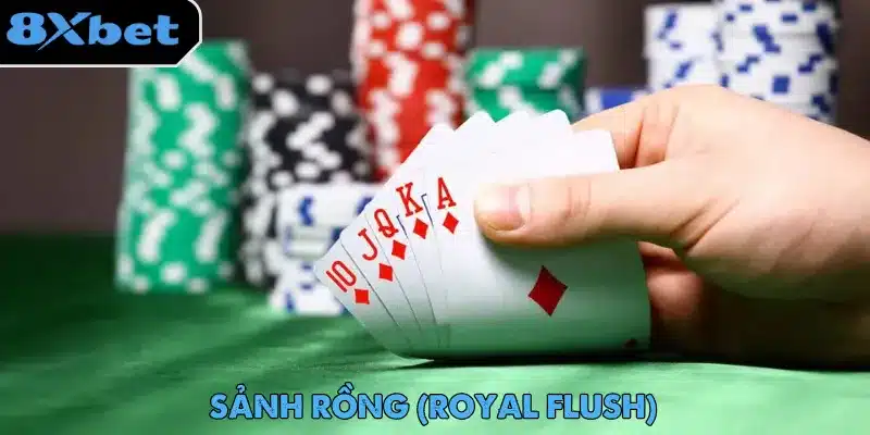 Tay người chơi cầm Sảnh Rồng 10 J Q K A rô, bộ mạnh nhất trong thứ tự poker