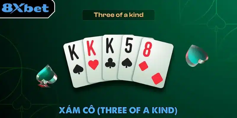 Ba lá K bích, cơ, chuồn cùng hai lá lẻ 5 và 8 minh họa Xám Cô trong thứ tự poker