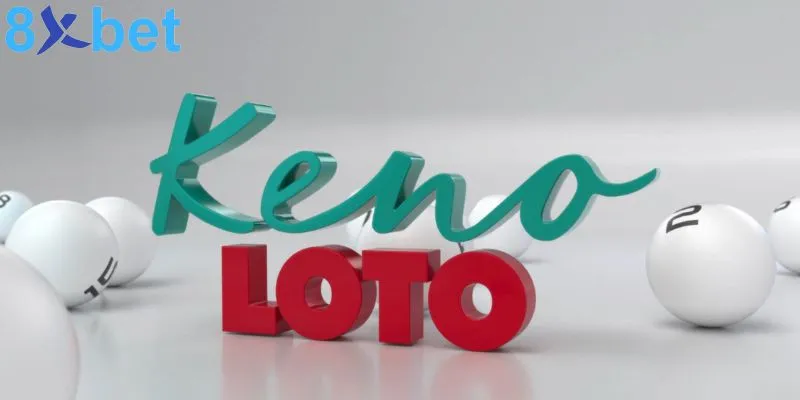 Chữ Keno và LOTO dạng 3D cùng các quả bóng số trắng minh họa trò chơi xổ số keno