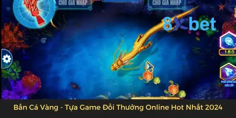 Màn hình bắn cá vàng với rồng vàng lớn bơi giữa đàn rùa biển trên nền đại dương xanh